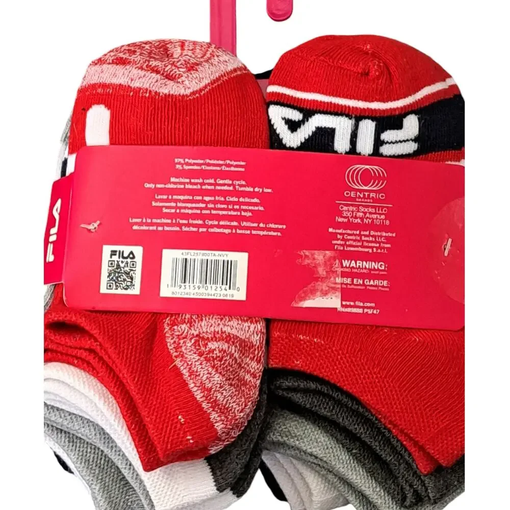 NWT Fila 10 Pairs Comfort Knit Soft Socks Bonus 3 Hair Ties Girls 7 to 10 Shoe